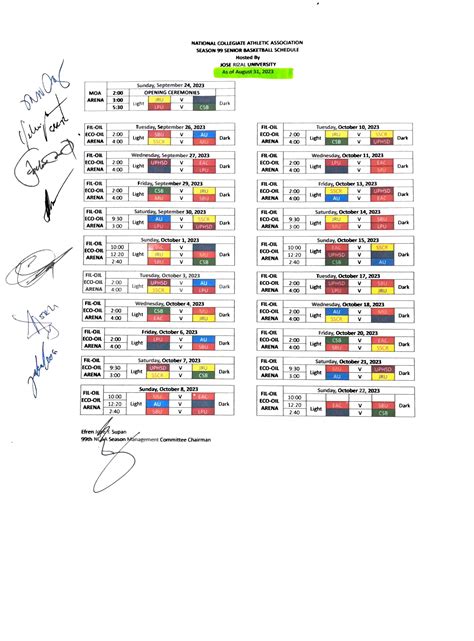 NCAA Season 99 Basketball First Round Schedule.